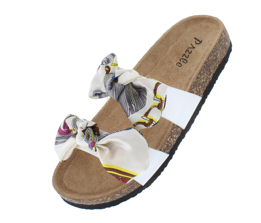 White open toe tie flat slide sandals