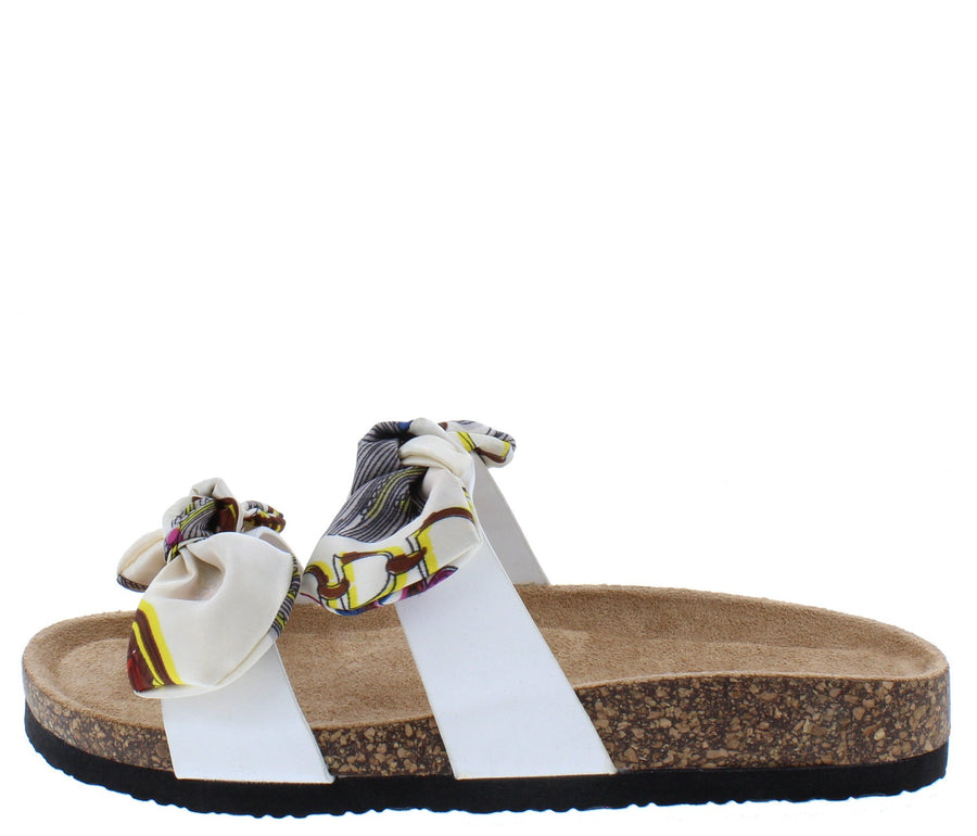 White open toe tie flat slide sandals