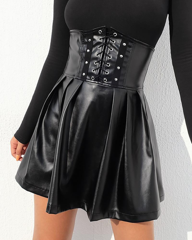 High-Waist Semi-Body Faux Leather Miniskirt